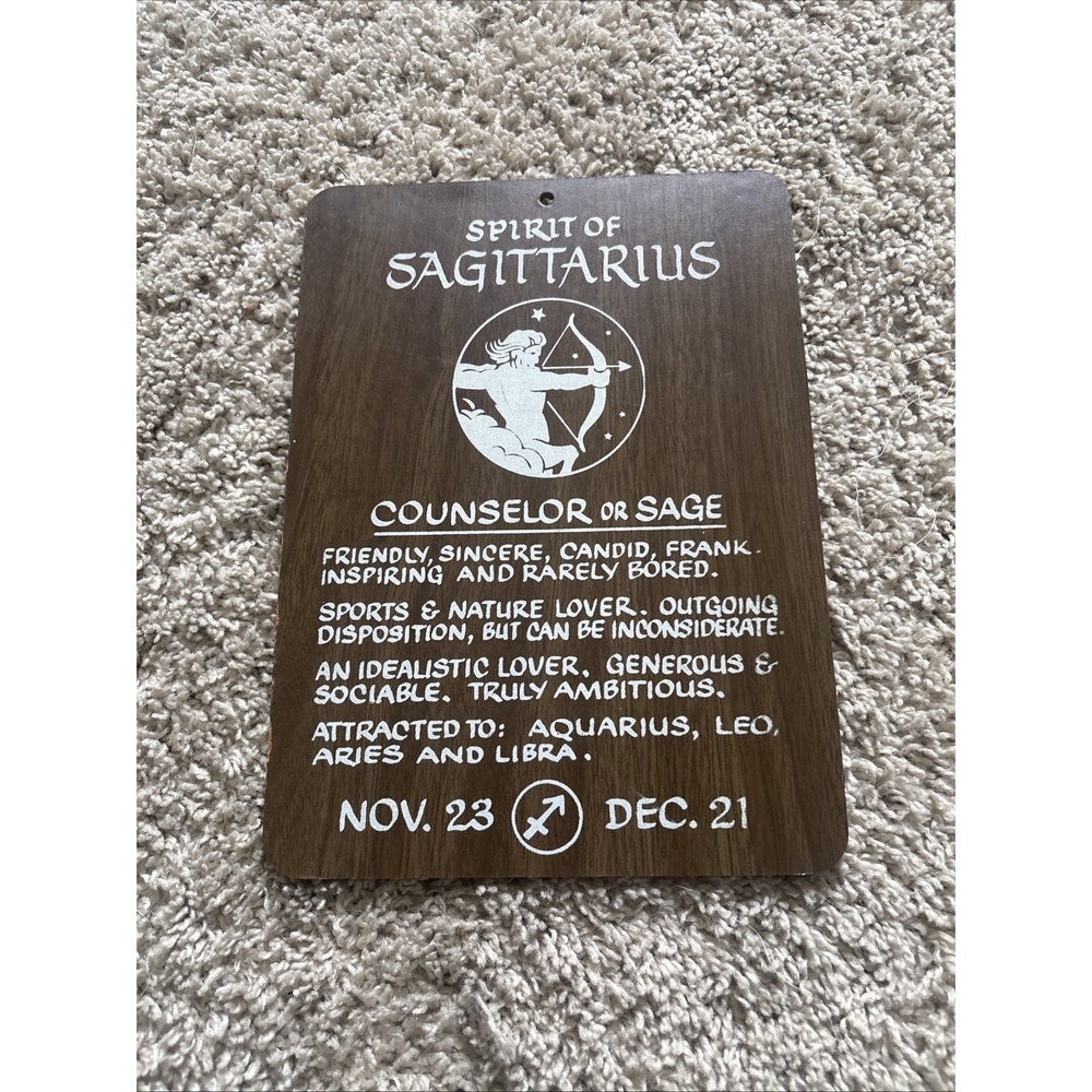 Spirit of Sagittarius Vintage Wall Sign Zodiac Traits  Eclectic Gift 1970s